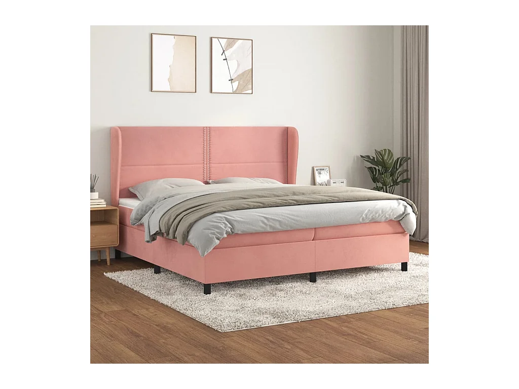 Boxspring met matras fluweel roze 200x200 cm