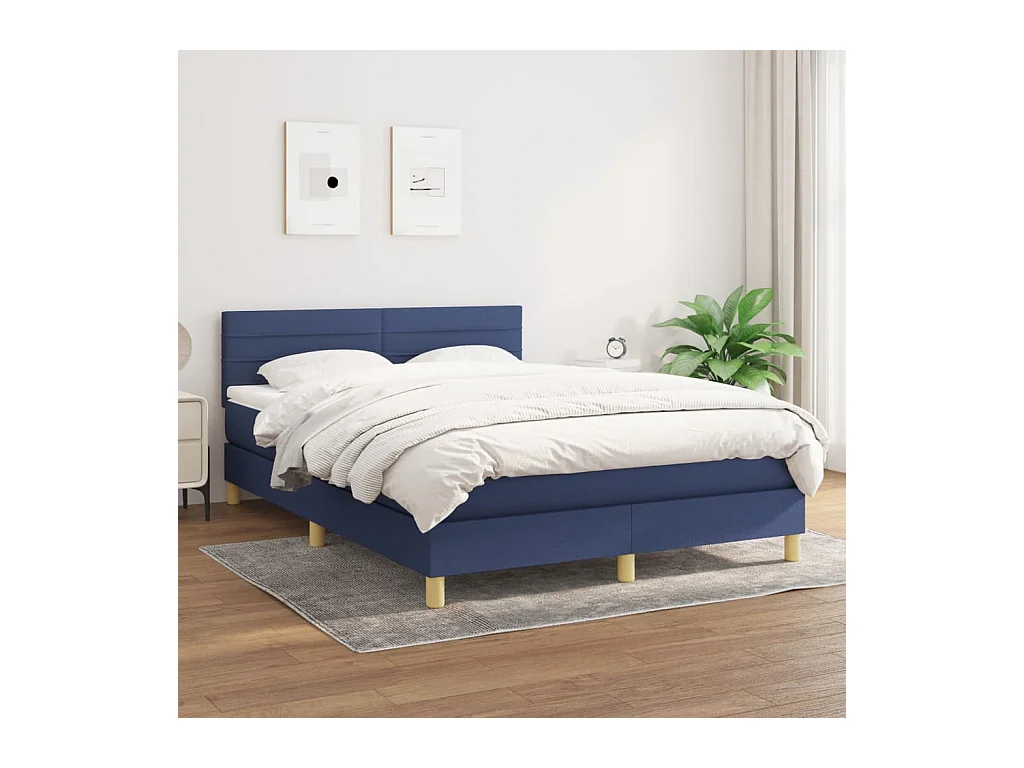 Boxspring met matras stof blauw 140x200 cm