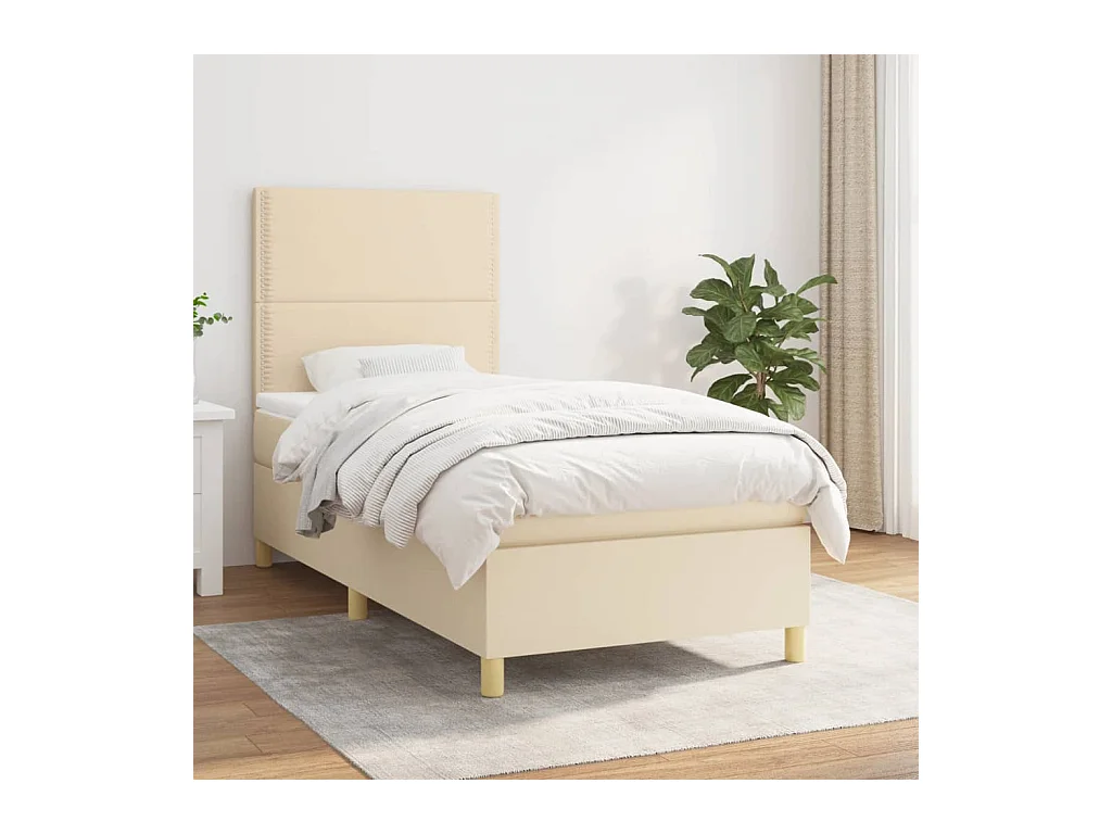 Cama box spring con colchón tela color crema 90x190 cm