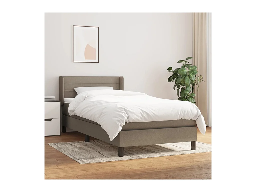 Cama box spring con colchón tela gris taupe 90x190 cm