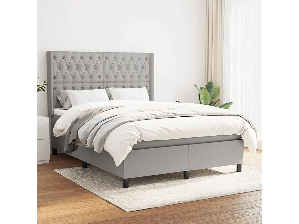 Lit à sommier tapissier avec matelas Gris clair 140x190cm Tissu