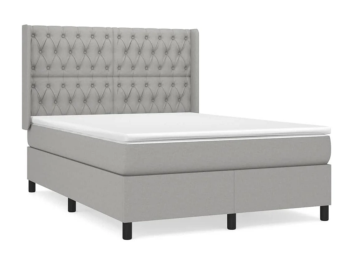Cama box spring con colchón tela gris claro 140x190 cm