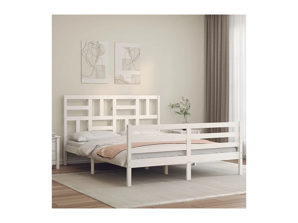 Bedframe met hoofdbord massief hout wit