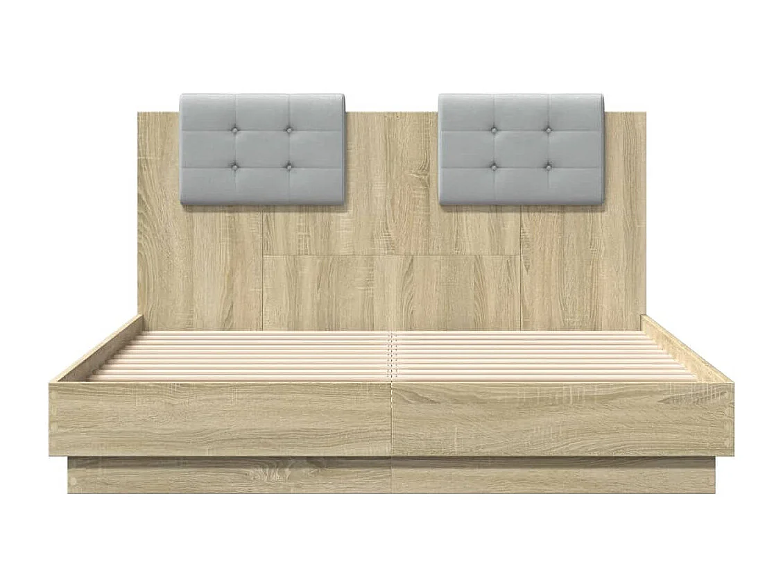 Cadre de lit tête de lit et lumières LED chêne sonoma 140x190cm