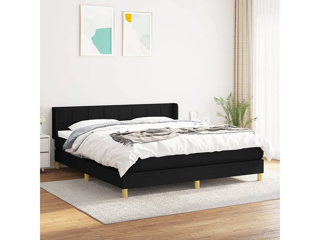 Cama box spring con colchón tela negro 160x200 cm