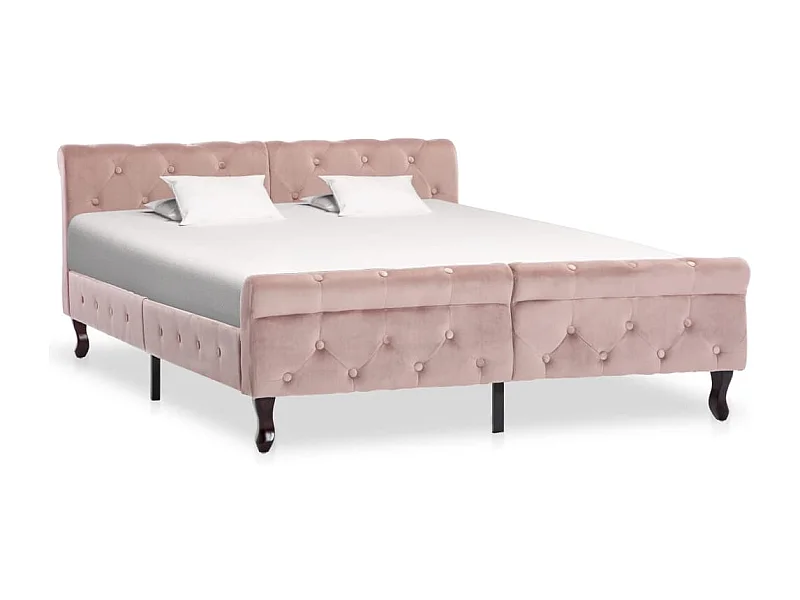 Estrutura de cama 140x200 cm veludo cor-de-rosa