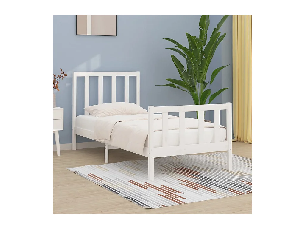 Estructura de cama individual madera maciza blanco 75x190 cm