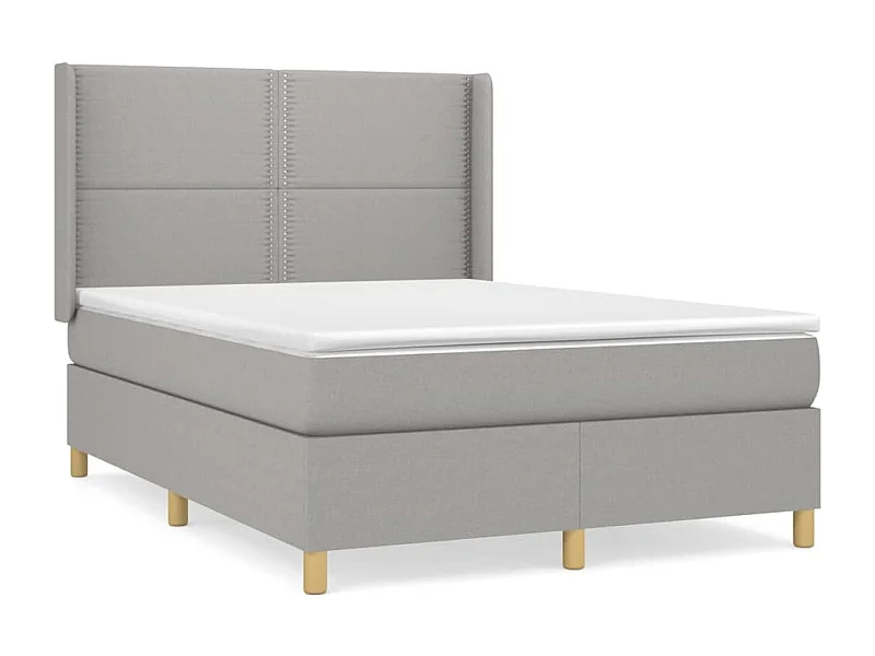 Cama box spring con colchón tela gris claro 140x190 cm