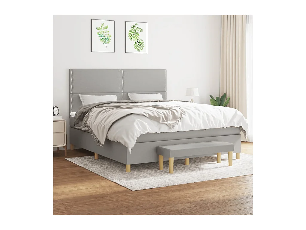 Lit à sommier tapissier avec matelas Gris clair 180x200cm Tissu