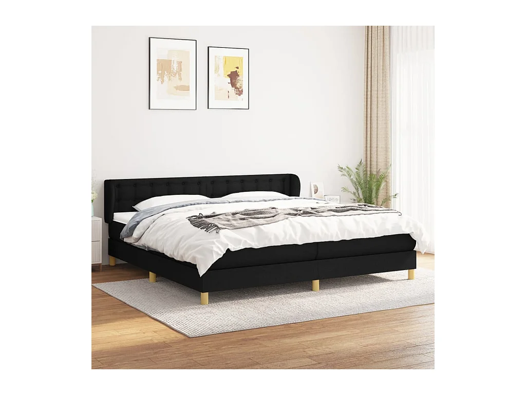 Cama box spring con colchón tela negro 200x200 cm