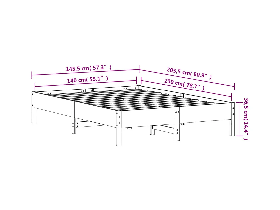 Cadre de lit 140x200 cm bois de pin massif