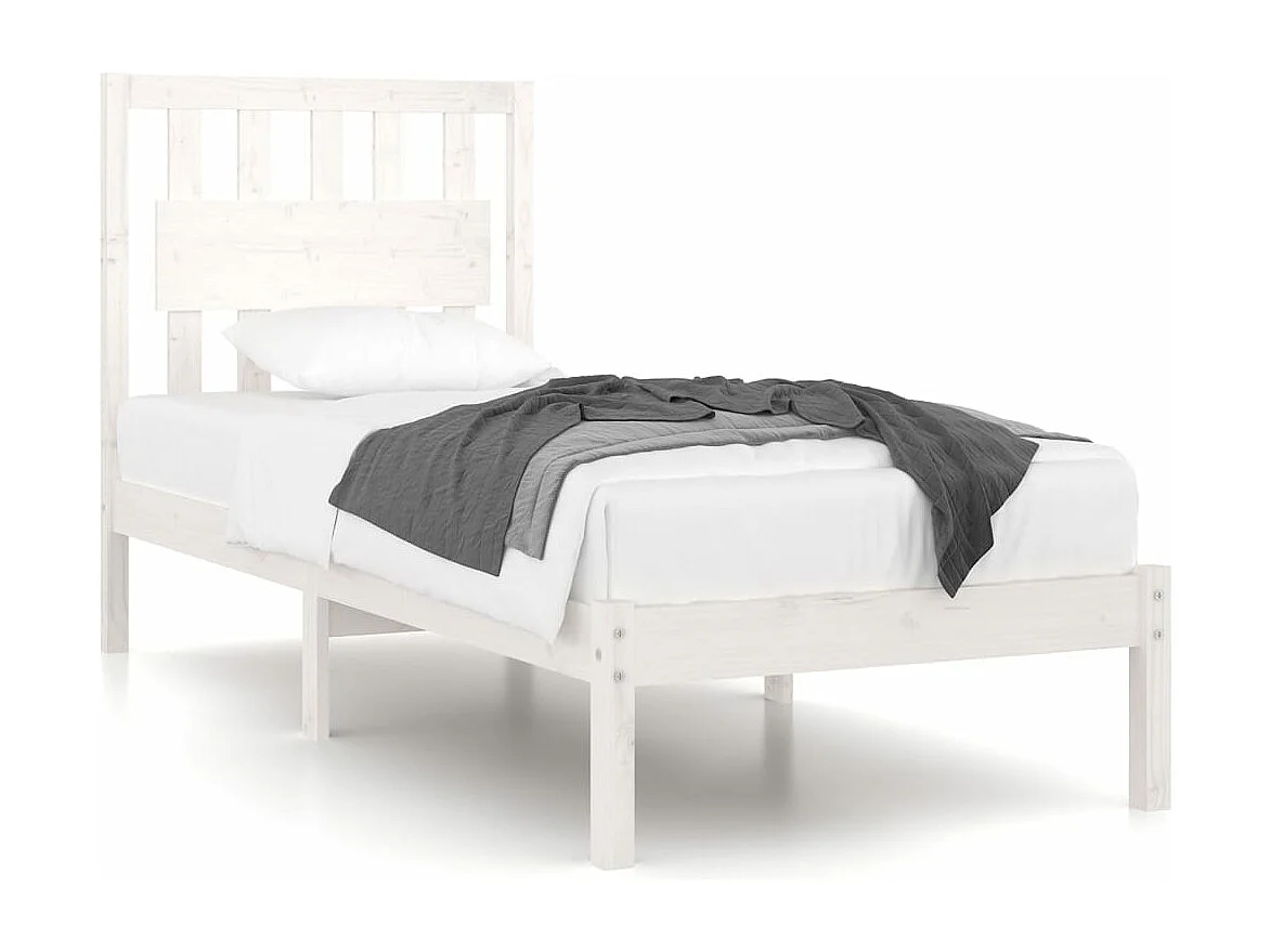 Estructura de cama individual madera maciza blanco 90x190 cm