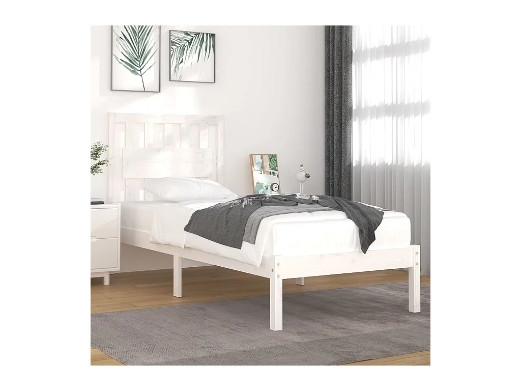 Cadre de lit Blanc Bois de pin massif 90x190 cm Simple