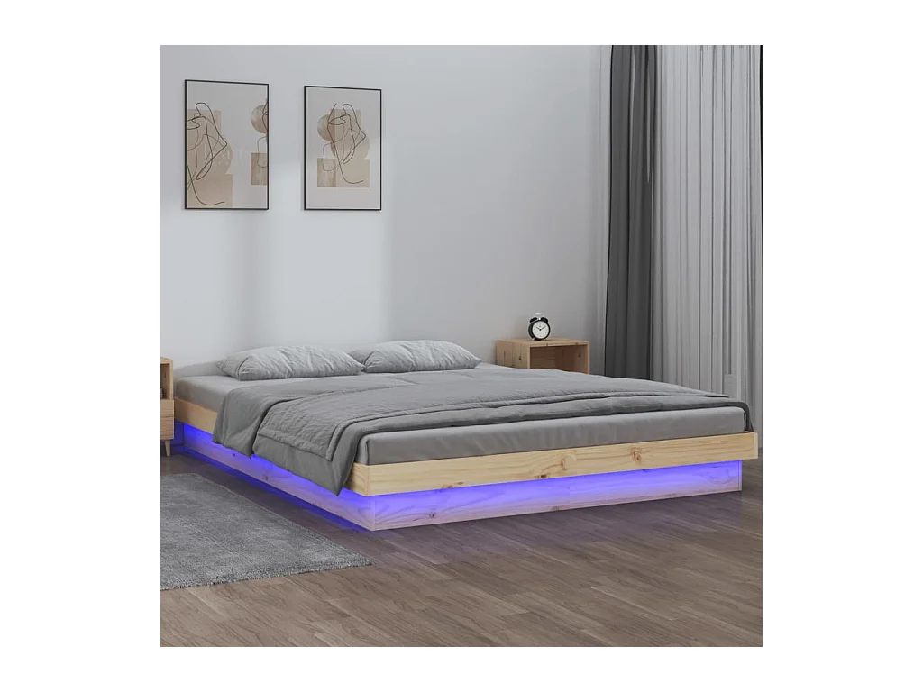 Estructura de cama con LED de madera maciza 160x200 cm