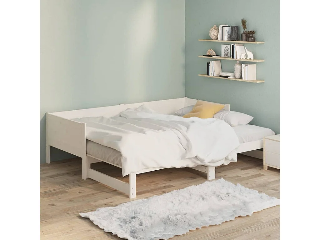 Sofá cama extraíble madera maciza de pino blanco 2x(80x200) cm