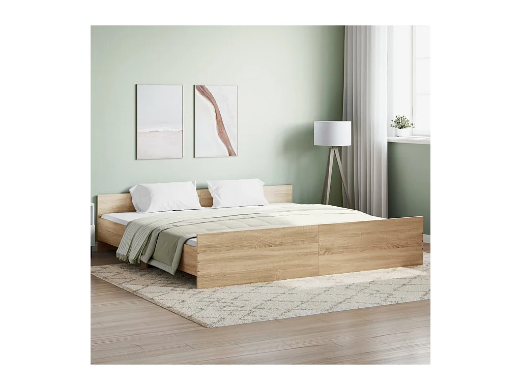 Estrutura cama c/ cabeceira/apoio pés 180x200cm carvalho sonoma