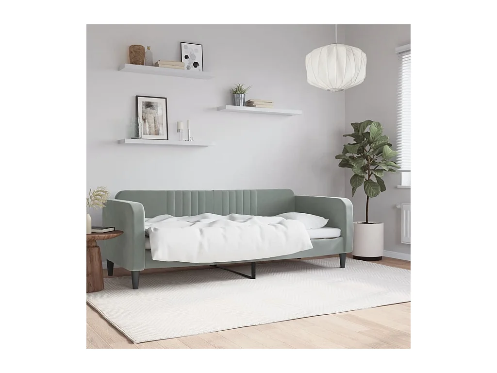 Sofá cama terciopelo gris claro 80x200 cm