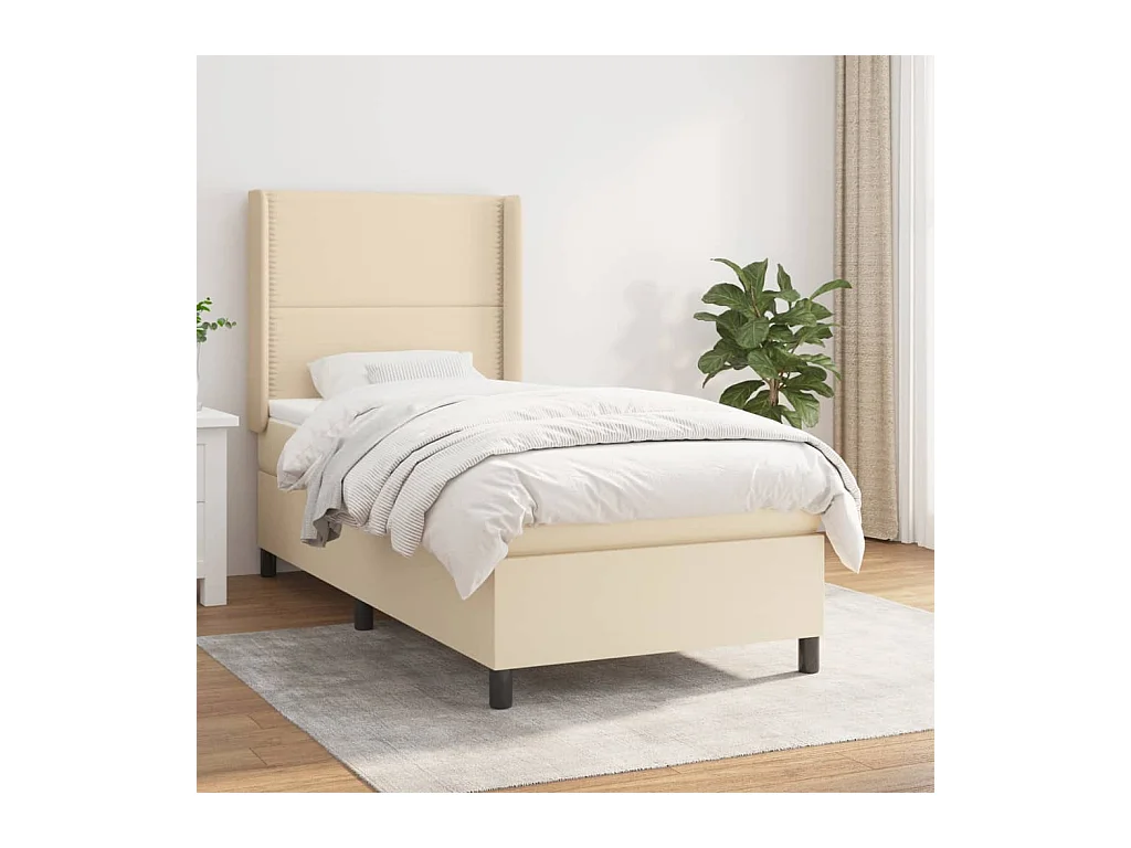 Cama box spring con colchón tela color crema 90x200 cm