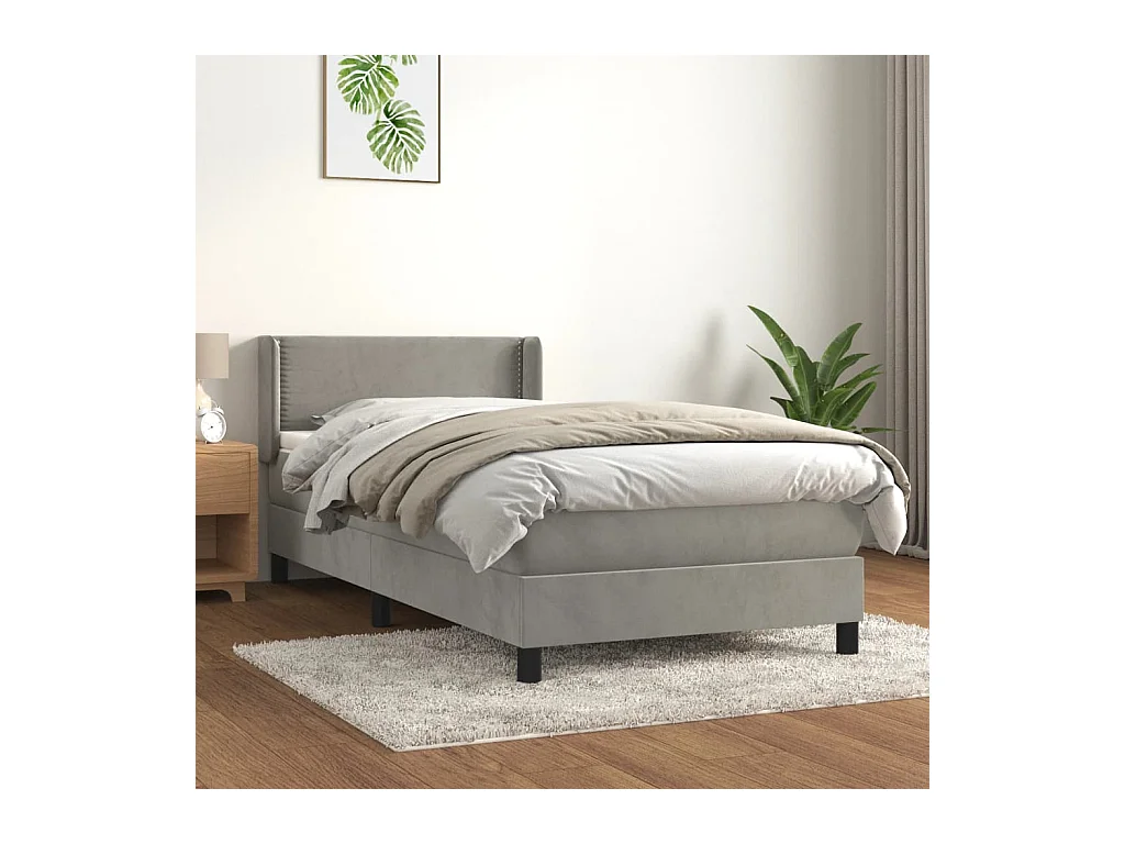 Boxspring met matras fluweel lichtgrijs 90x190 cm
