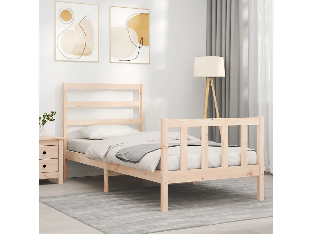 Estructura de cama con cabecero madera maciza 90x190 cm