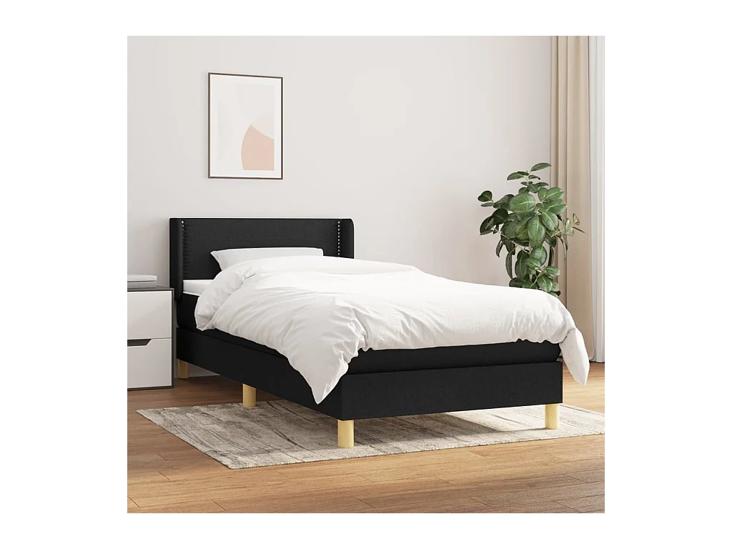 Cama box spring con colchón tela negro 90x200 cm