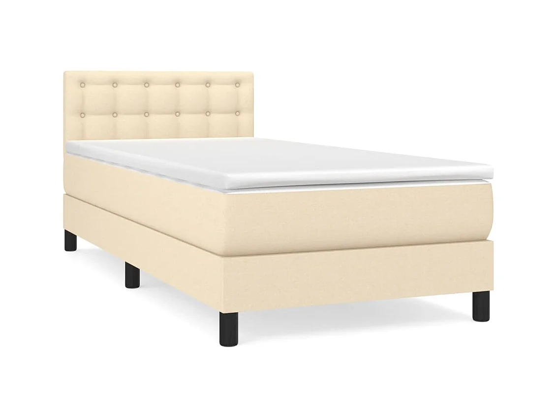 Cama box spring con colchón tela color crema 90x190 cm