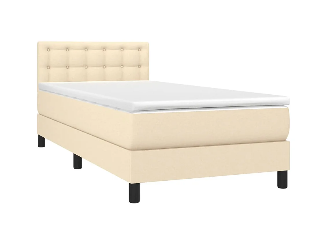 Cama box spring con colchón tela color crema 90x190 cm
