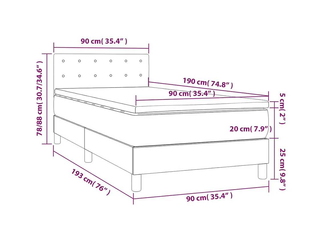 Cama box spring con colchón tela color crema 90x190 cm