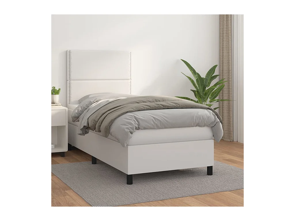 Cama com molas/colchão 100x200 cm couro artificial branco