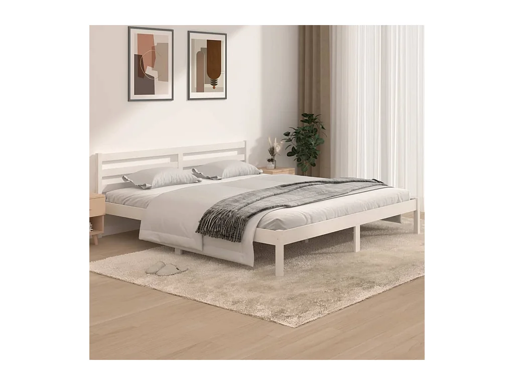 Cadre de lit Bois de pin massif 180x200 cm Blanc Super King