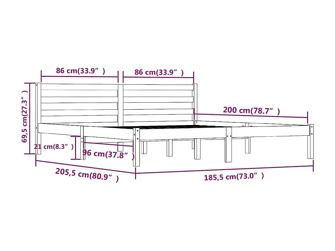 Estructura de cama madera maciza de pino blanco 180x200 cm