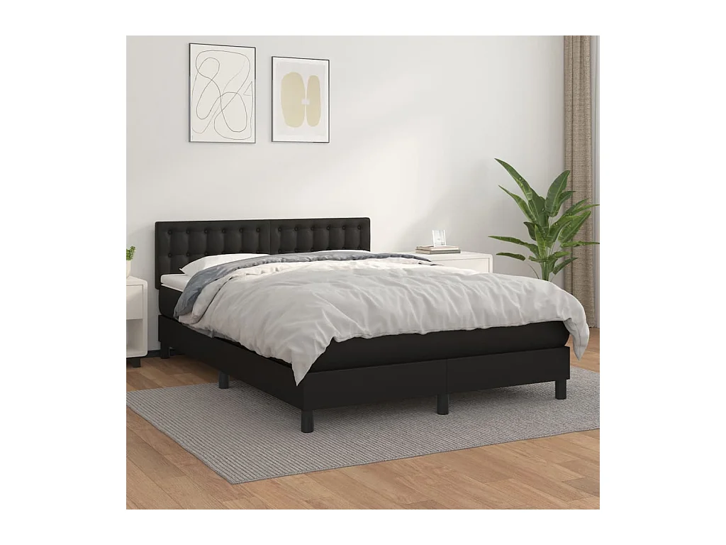 Lit à sommier tapissier avec matelas Noir 140x190 cm Similicuir