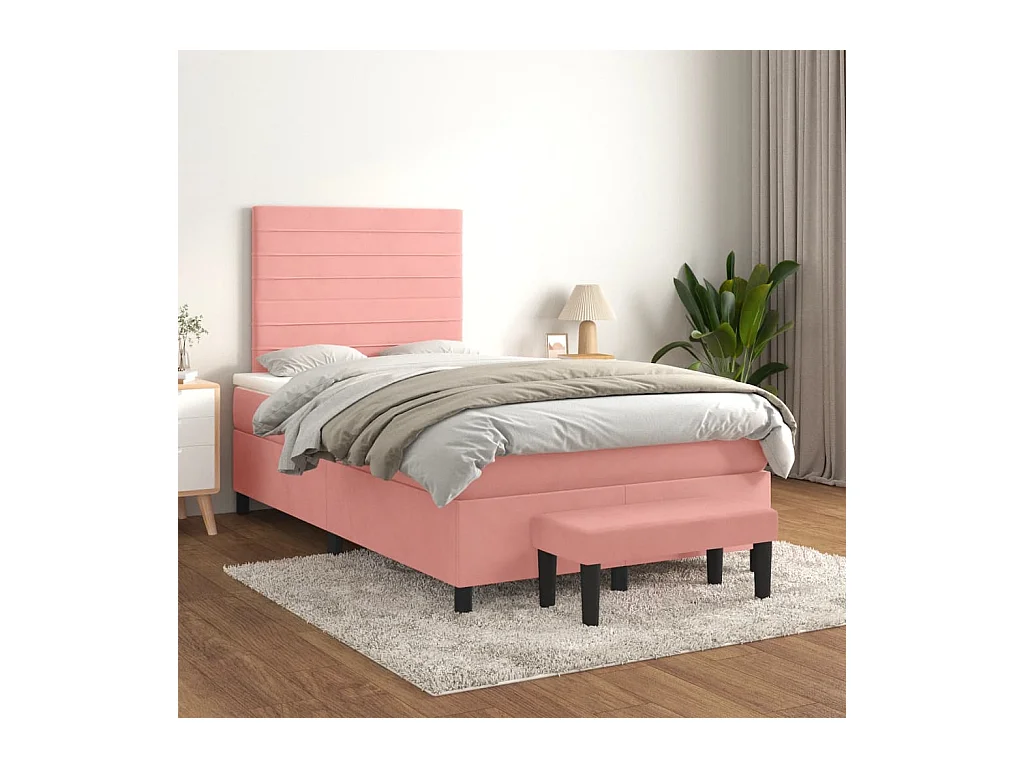 Cama boxspring com colchão 120x200 cm veludo rosa