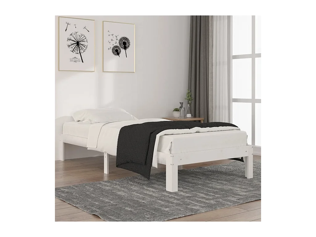 Bedframe massief grenenhout wit 90x200 cm