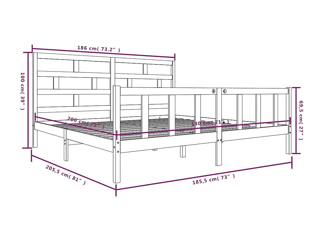 Estrutura de cama super king 180x200 cm pinho maciço