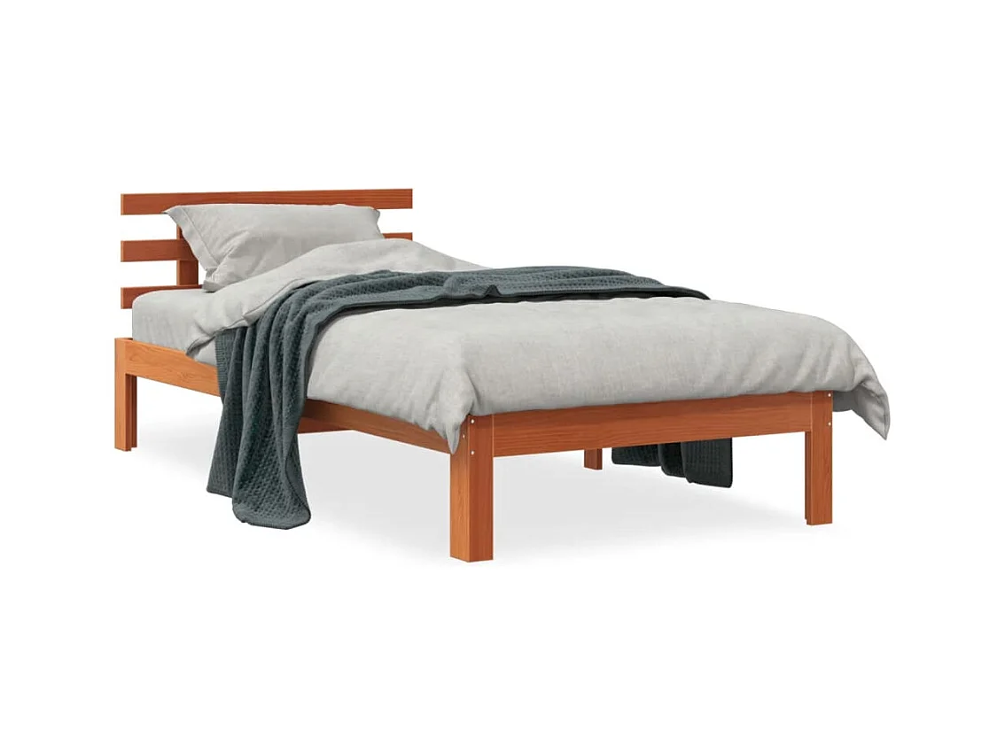 Estrutura cama c/ cabeceira 100x200cm pinho maciço castanho-mel