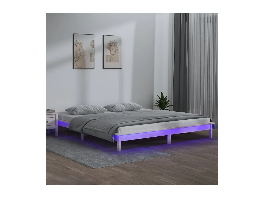 Estructura de cama con LED madera maciza blanca 180x200 cm