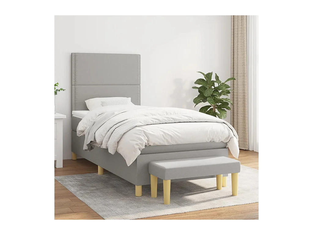 Cama box spring con colchón tela gris claro 90x190 cm