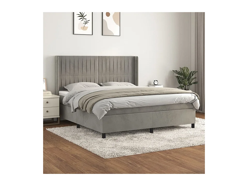 Lit à sommier tapissier et matelas Gris clair 160x200cm Velours