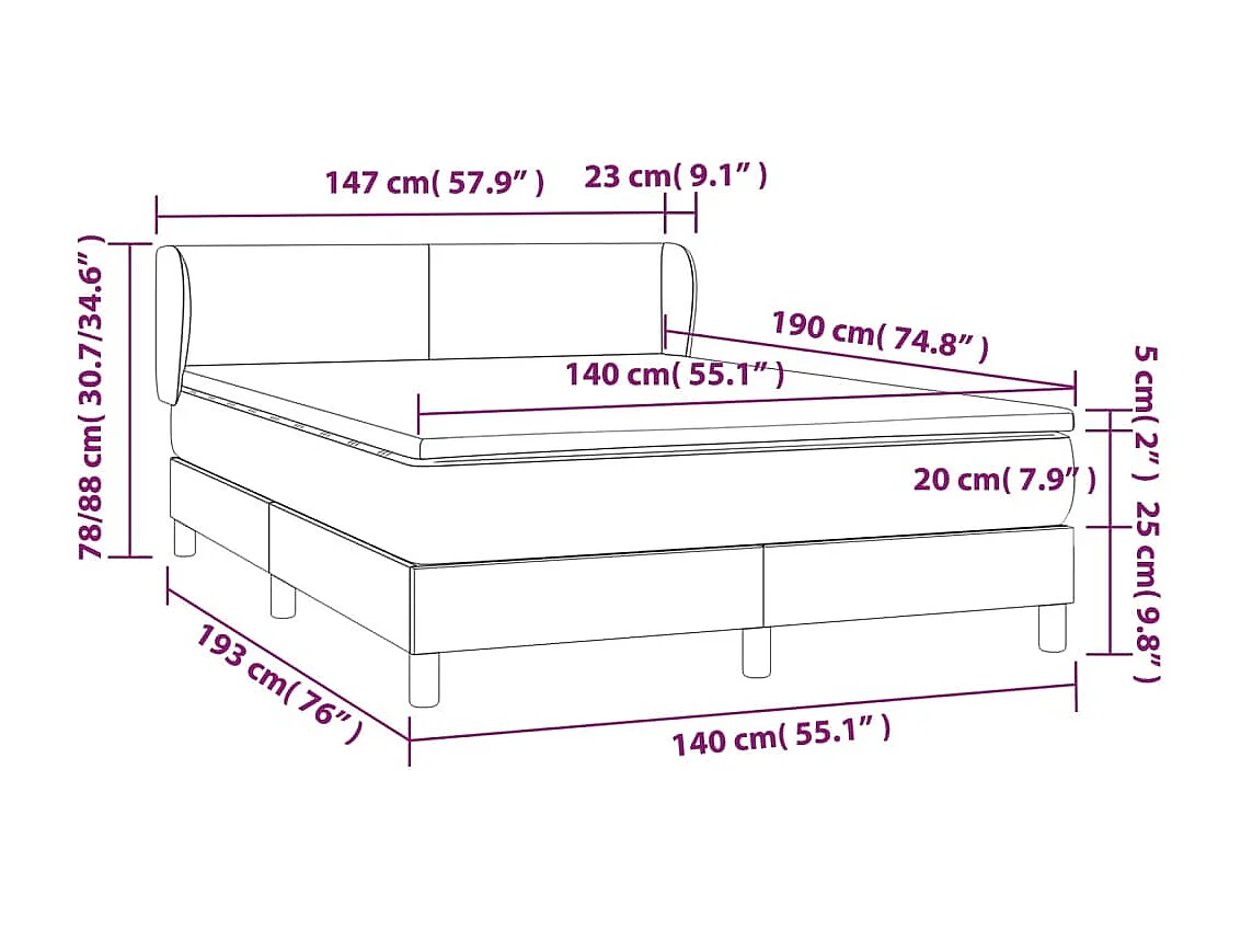 Cama box spring con colchón tela gris claro 140x190 cm