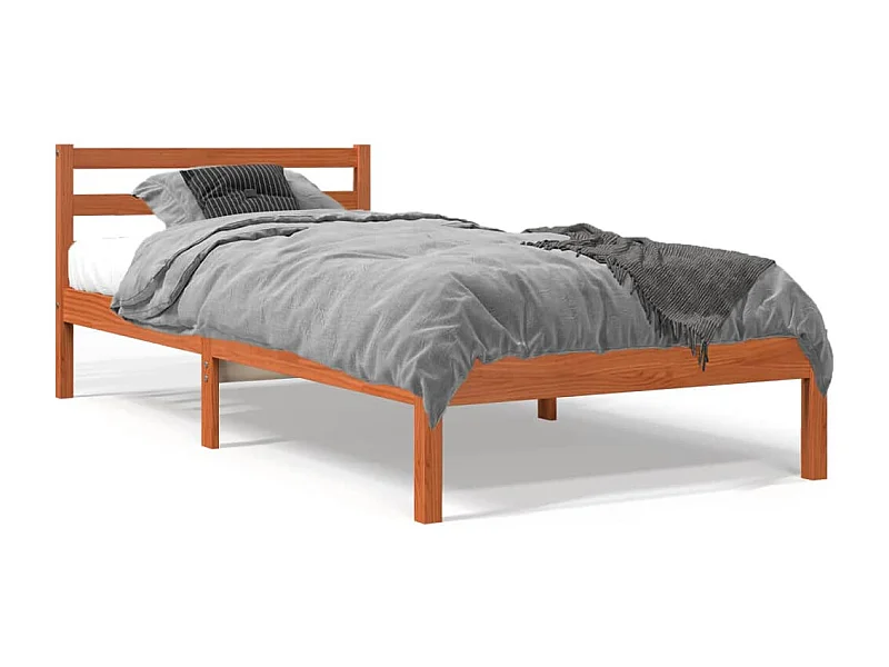 Estructura de cama madera maciza de pino marrón cera 90x200 cm