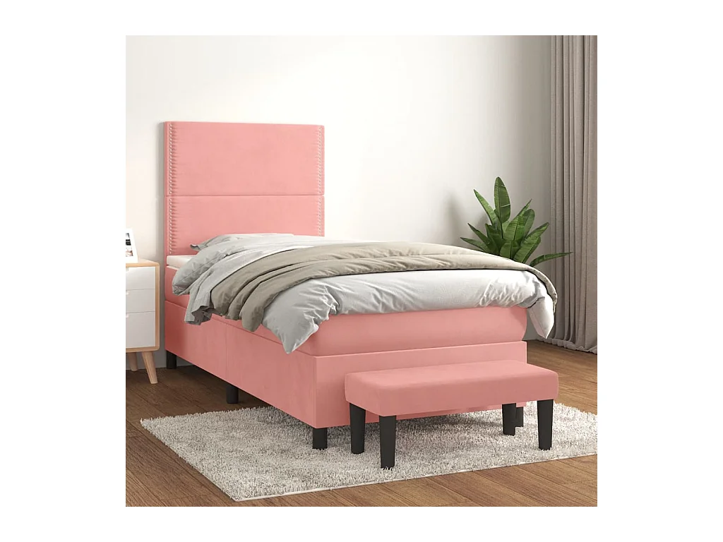 Boxspring met matras fluweel roze 90x200 cm