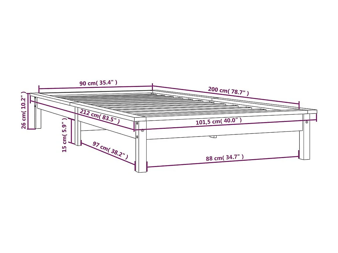 Estructura de cama madera maciza de pino blanco 90x200 cm