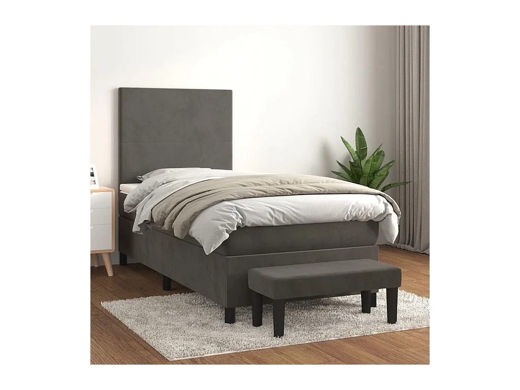 Cama box spring con colchón terciopelo gris oscuro 90x200 cm