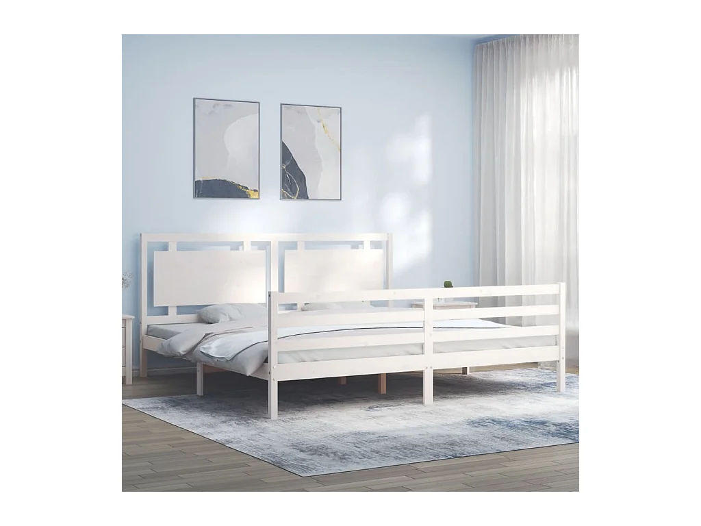Cadre de lit avec tête de lit blanc Super King bois massif