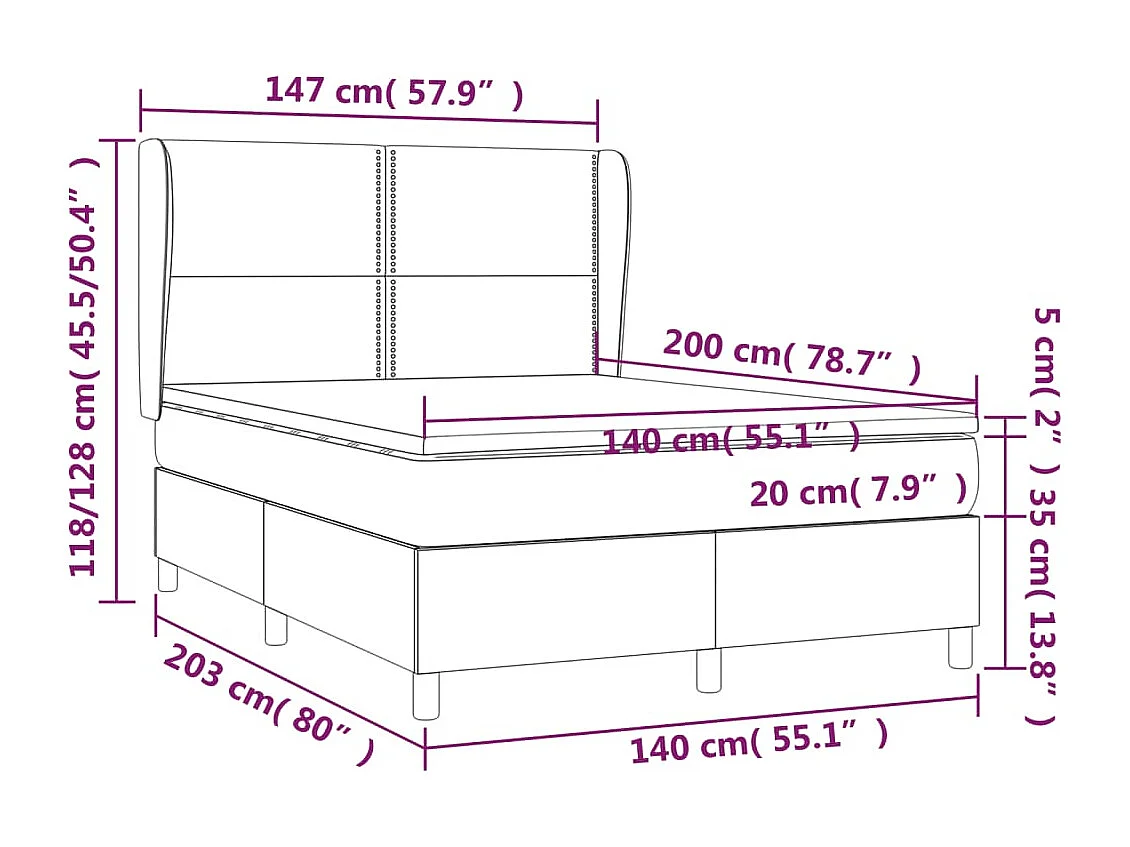 Lit à sommier tapissier avec matelas Cappuccino 140x200 cm