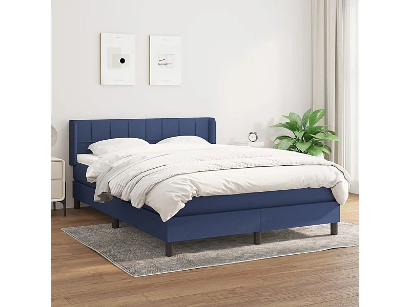 Cama box spring con colchón tela azul 140x200 cm