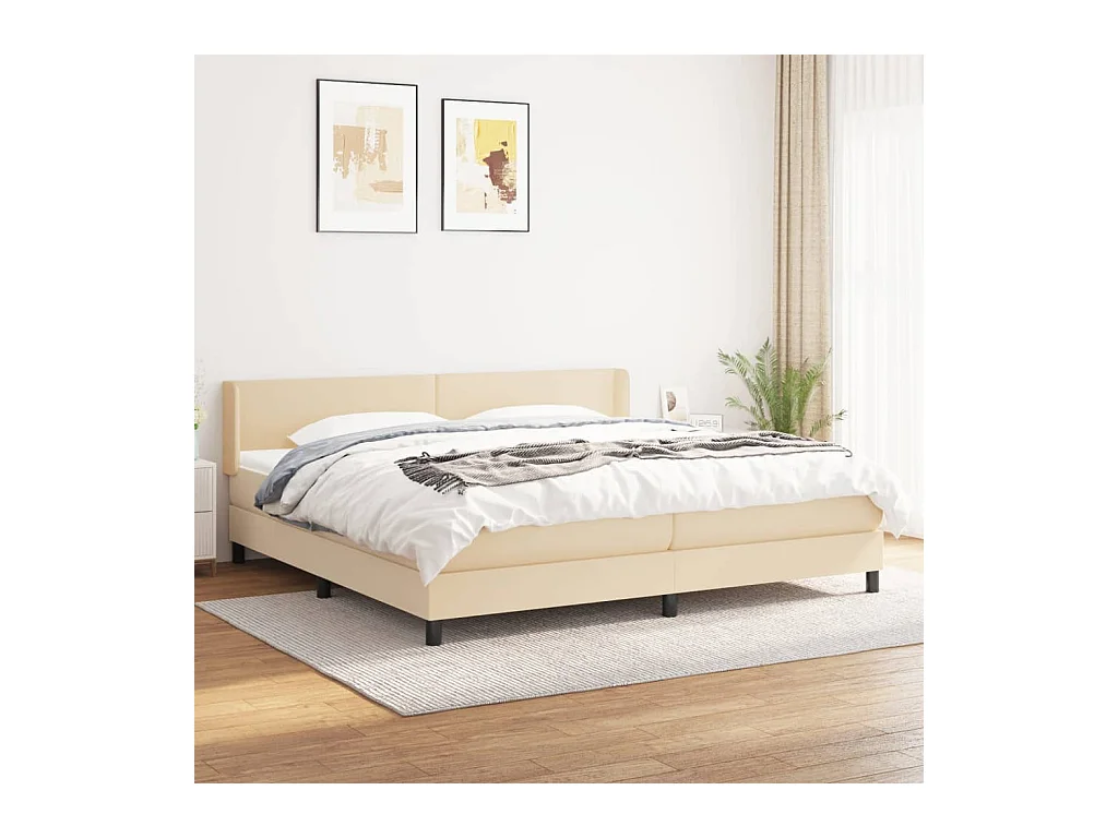 Lit à sommier tapissier avec matelas Crème 200x200 cm Tissu
