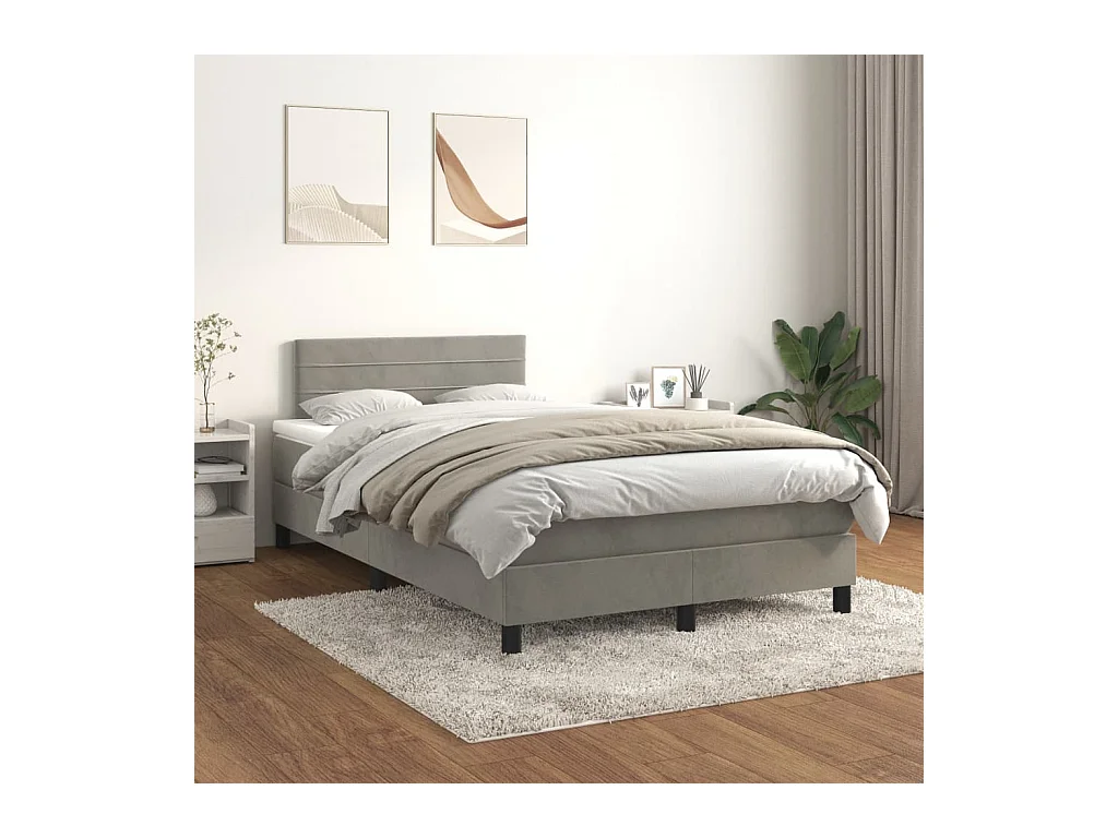 Boxspring met matras fluweel lichtgrijs 120x200 cm