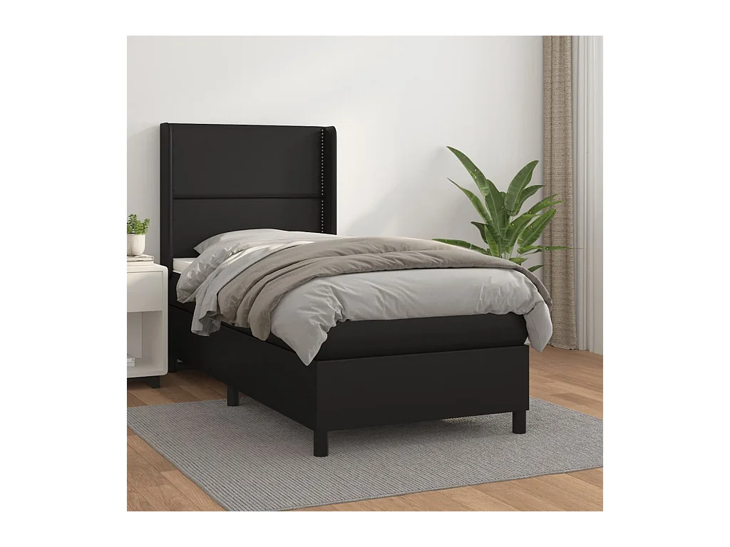 Cama box spring con colchón cuero sintético negro 90x190 cm
